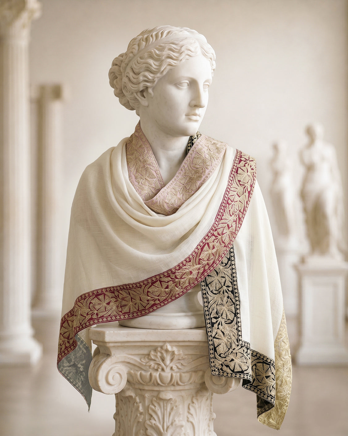 White Coloring Boundaries Pure Pashmina Scarf