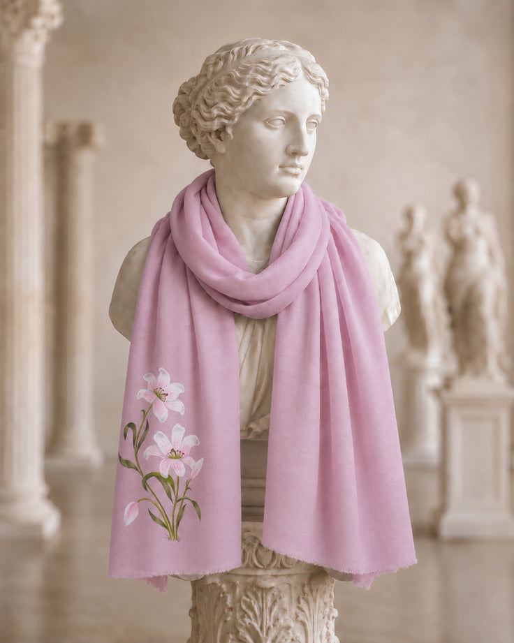 Lilac Handpainted One Motif Lavender Fine Wool Scarf