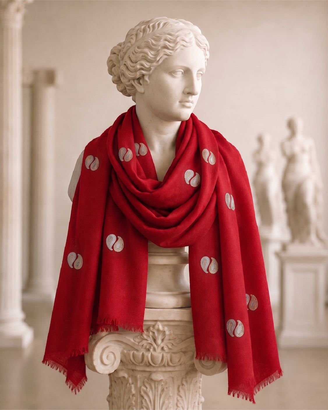 Ambi & Keari Red Fine Wool Scarf