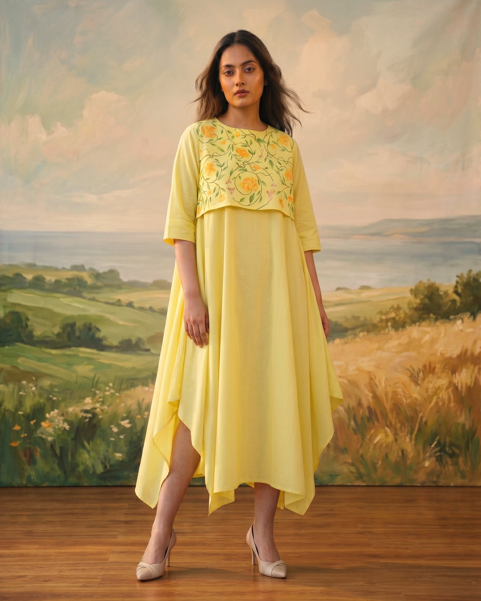 Summer Handpainted Asymmetric Cotton Dress