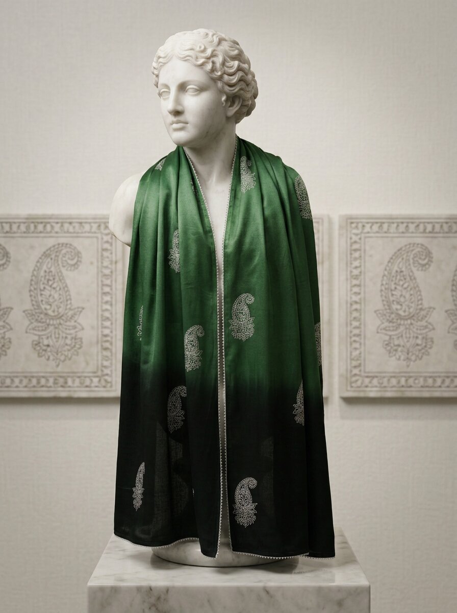 Green Ombre Real Silver Printed Mashru Dupatta