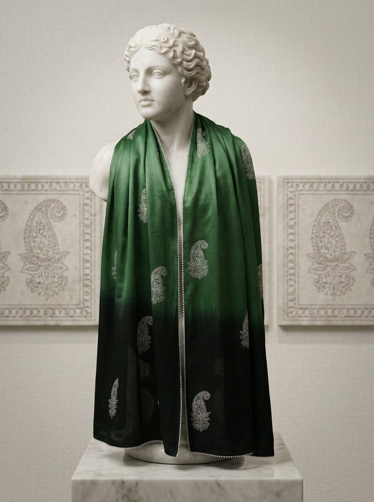 Green Ombre Real Silver Printed Mashru Dupatta