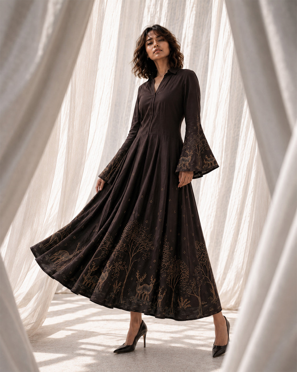 Into The Wild — Deep Brown Chanderi Silk Anarkali