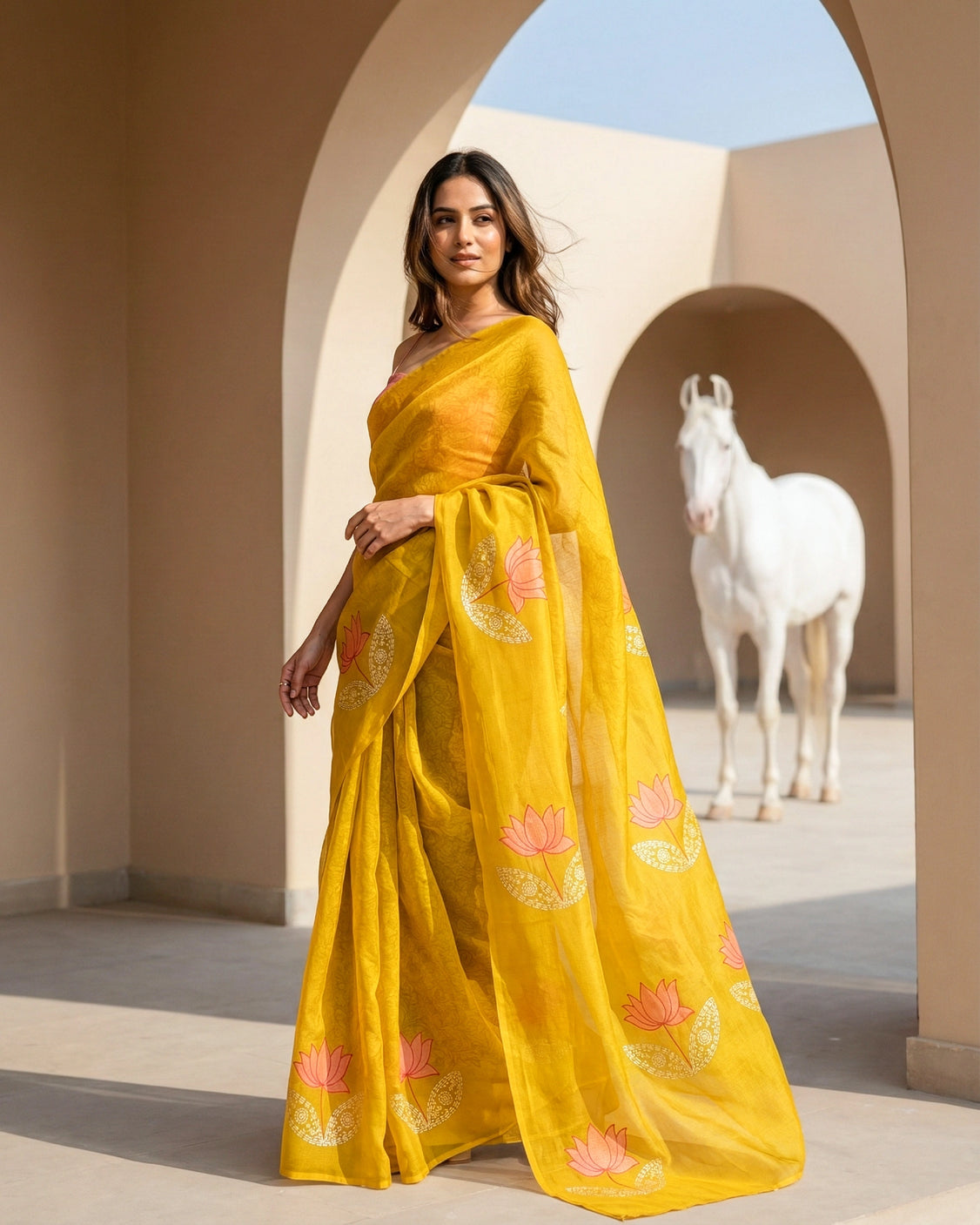 Honey Lotus Real Silver Organza Saree