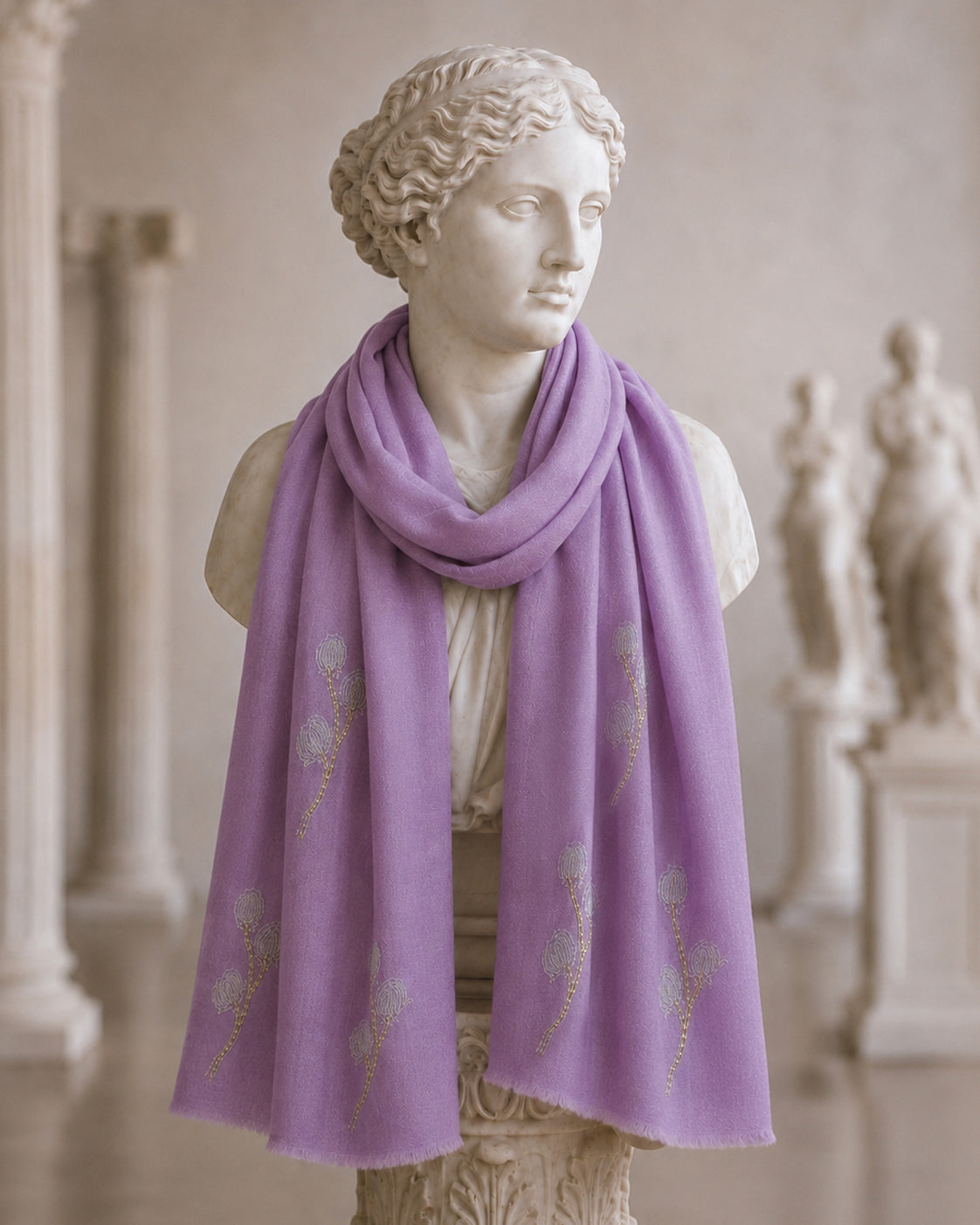Lilac Tila Flowers Fine Wool Scarf