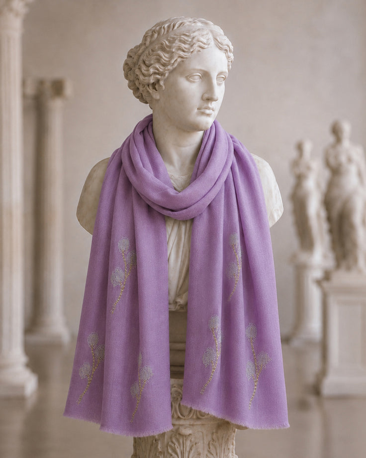 Lilac Tila Flowers Fine Wool Scarf