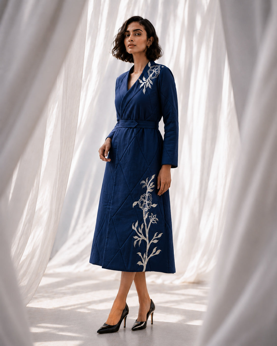 Night Walk — Deep Indigo Fine Wool Coat Dress