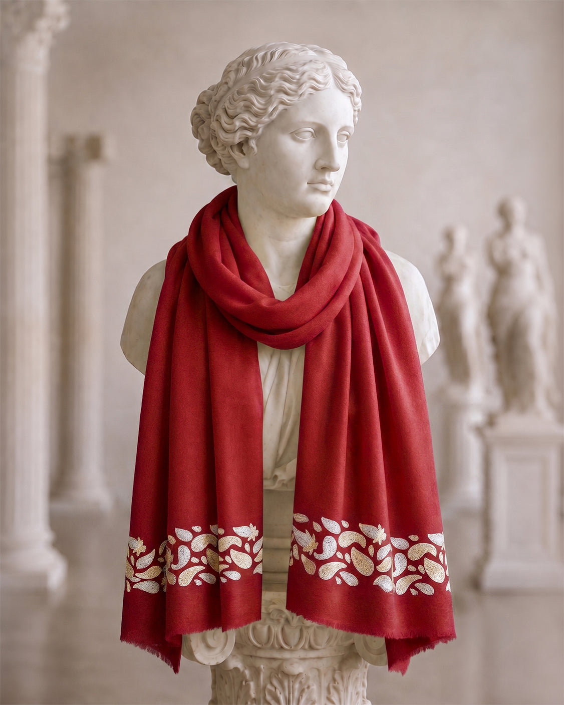 Maroon Embroidered Fine Wool Scarf