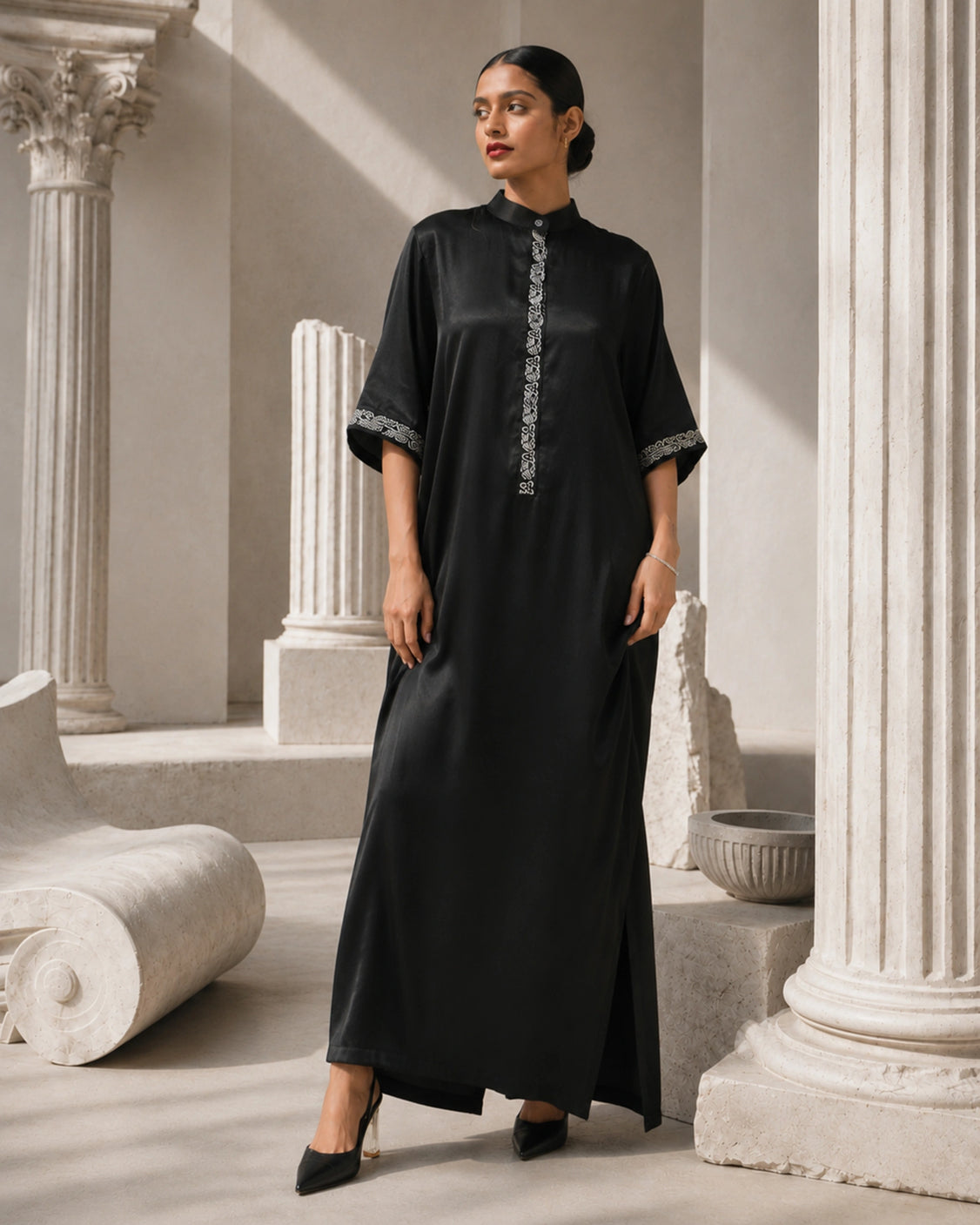 Midnight Real Silver Mashru Straight Dress