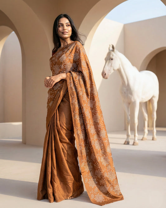 Terrocotta Real Silver Silk Saree