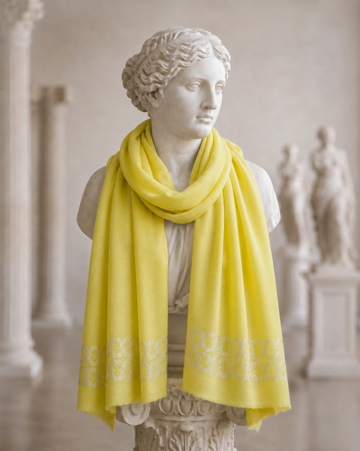 Green Real Silver Printed Fine Wool Scarf