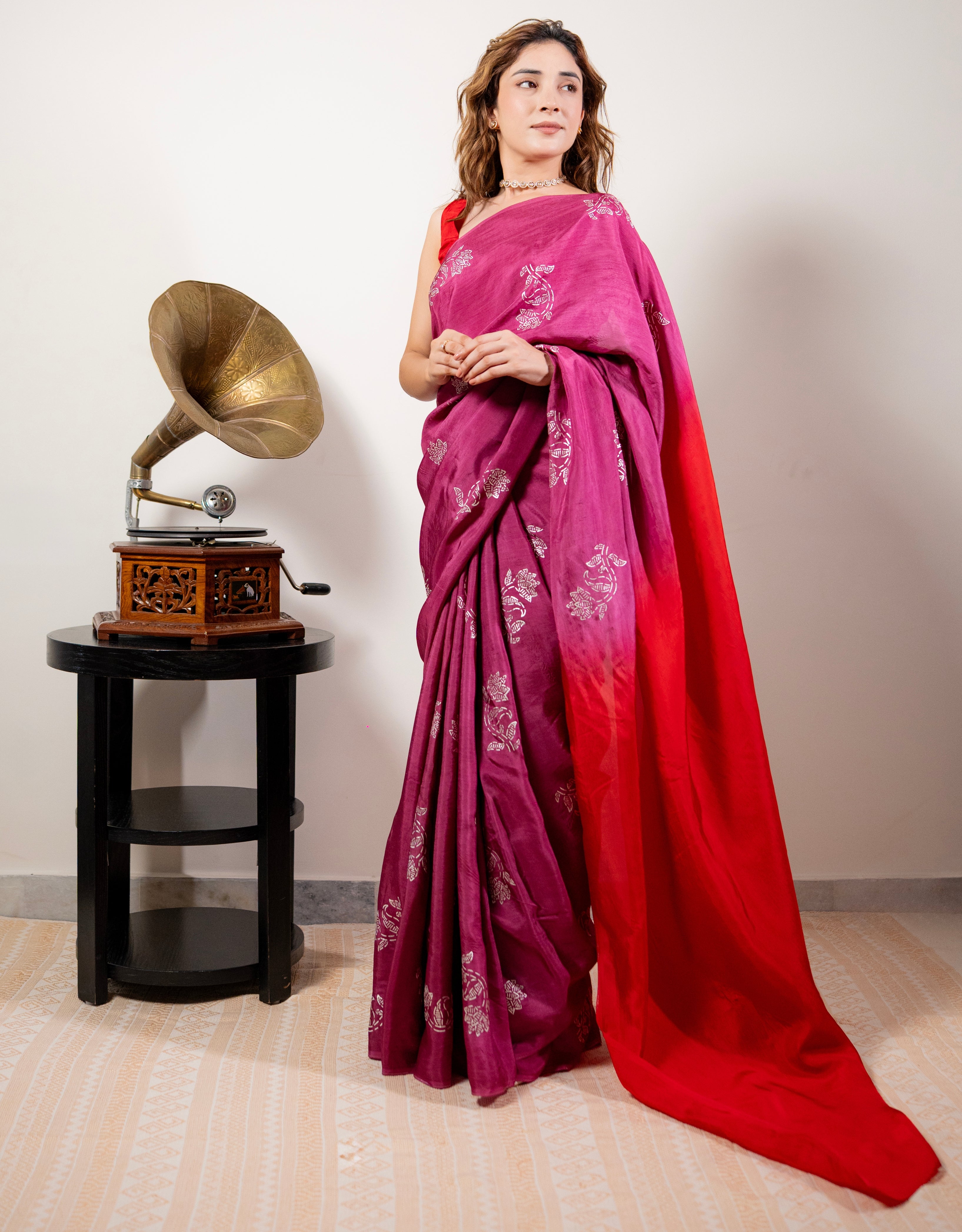 Bougain Villa Real Silver Silk Saree