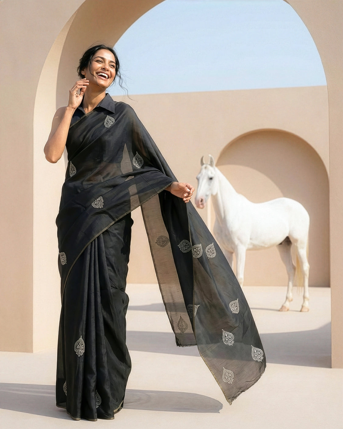 Smoky Real Silver Saree in Silk