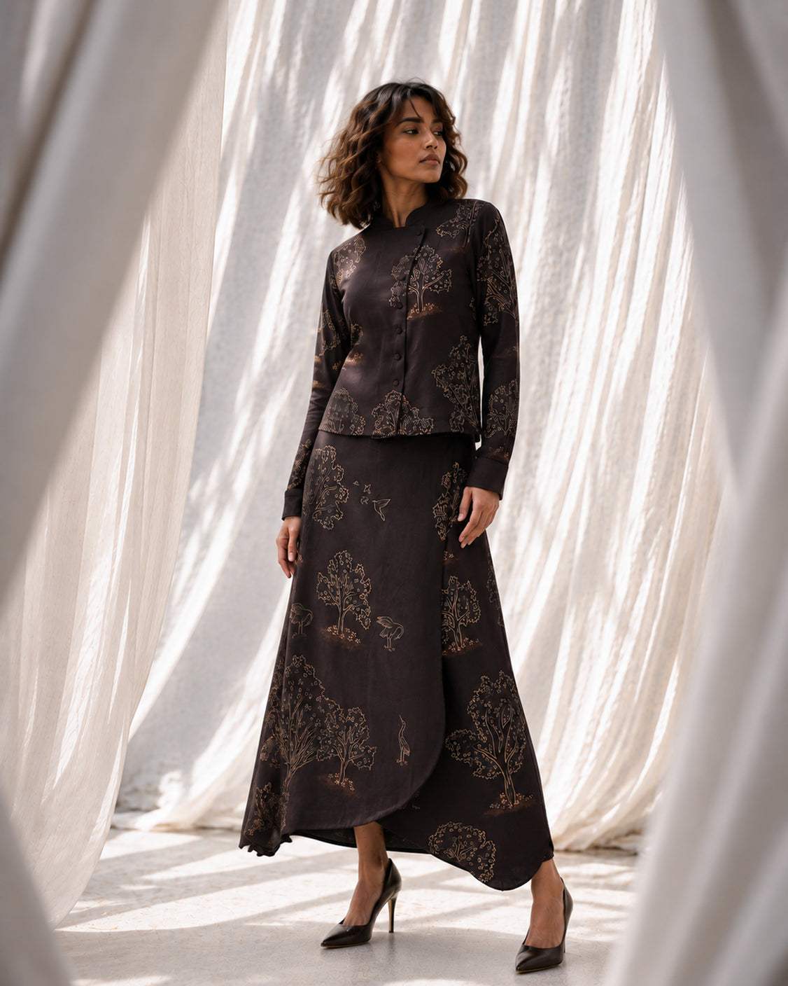 The Forest Floor — Chocolate Brown Chanderi Set