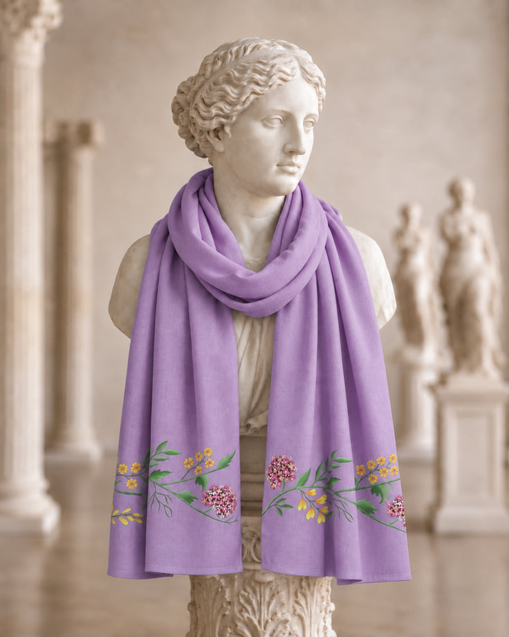 Lilac Cotton Pashmina Handpainted Scarf
