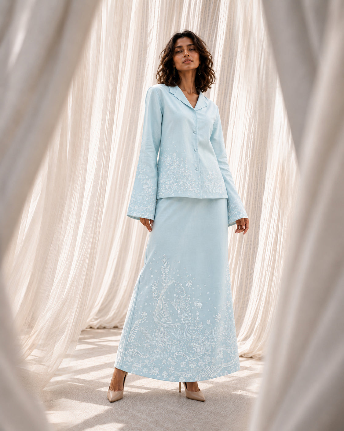 Blue Hour Powder Blue Chanderi Silk Set