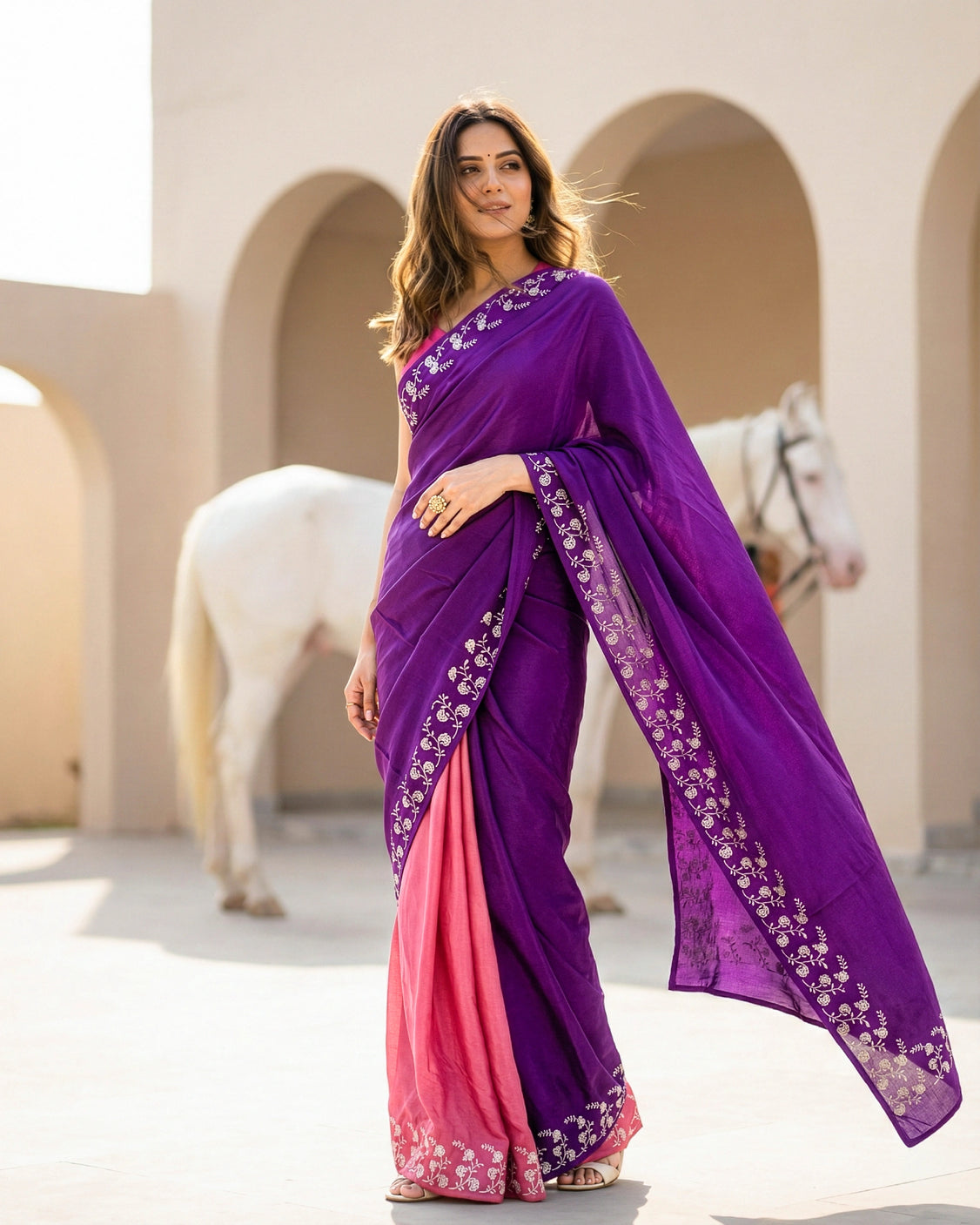 Pomegranate Ombre Real Silver Organic Crepe