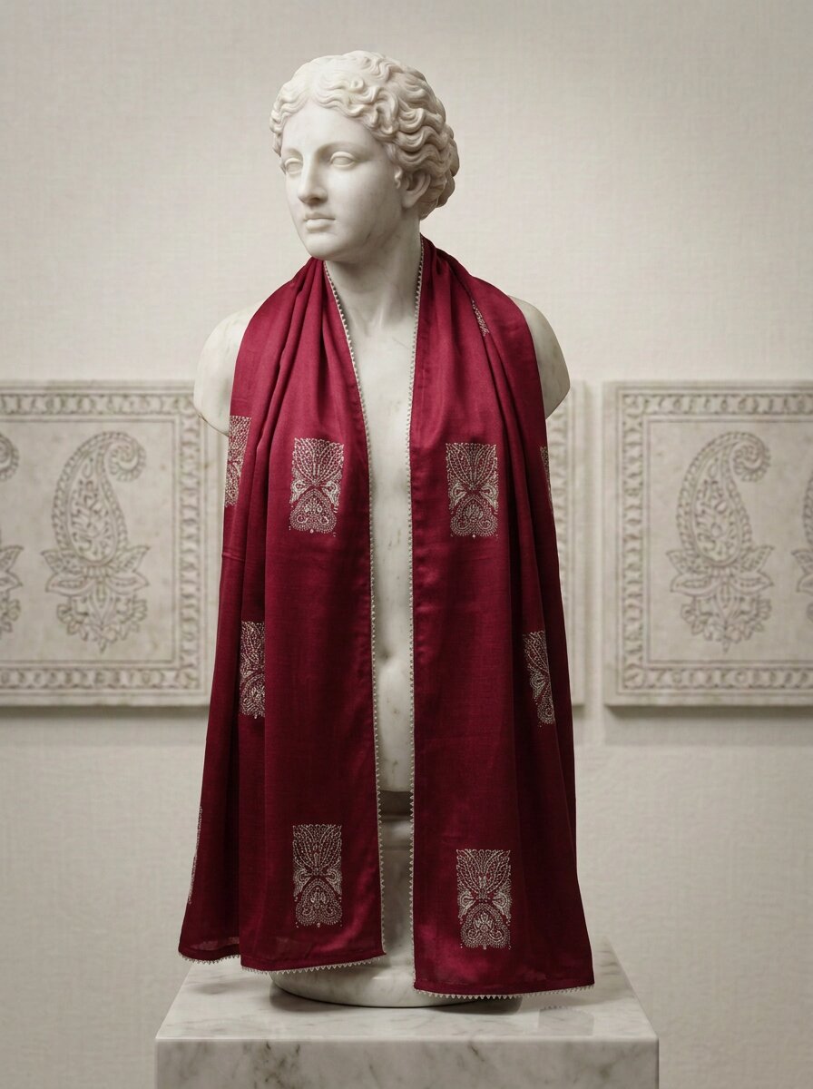 Maroon Ombre Real Silver Printed Mashru Dupatta