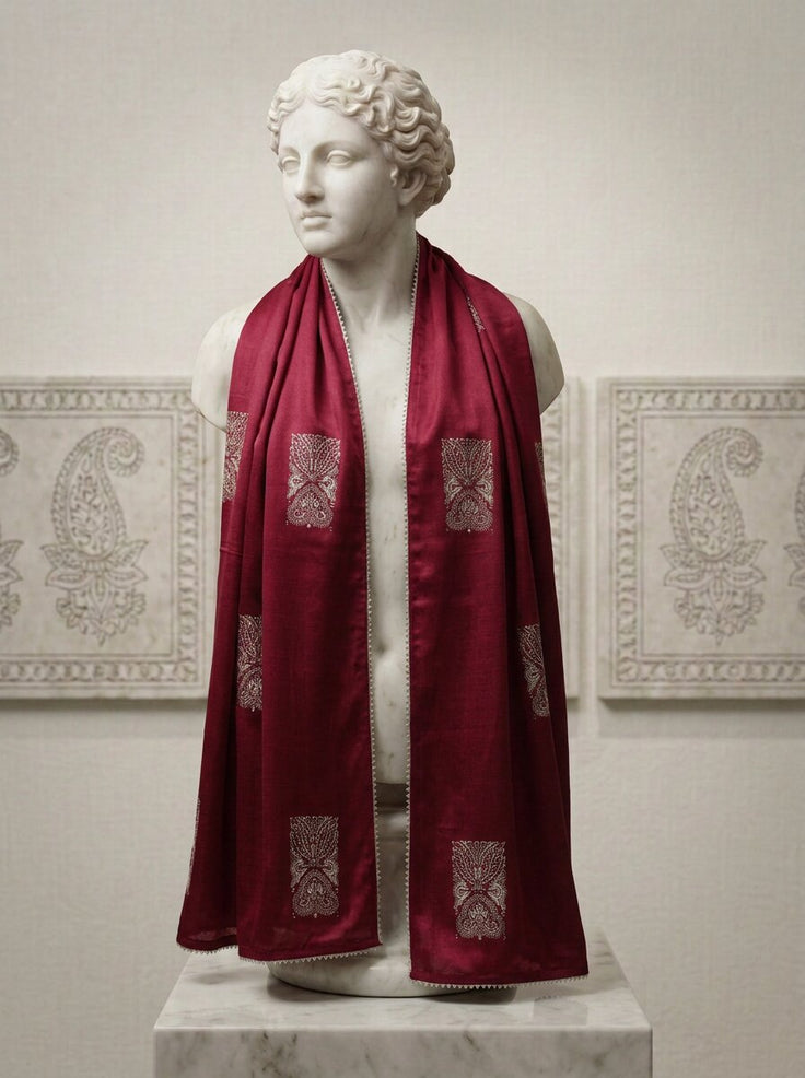 Maroon Ombre Real Silver Printed Mashru Dupatta