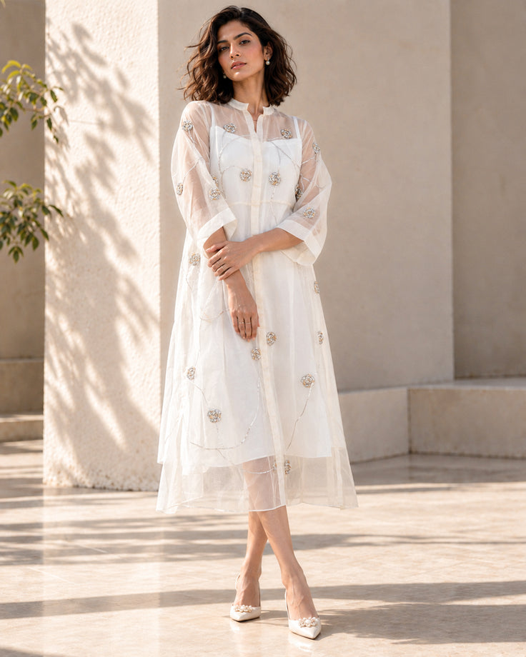 White Organza Dress With Slip
