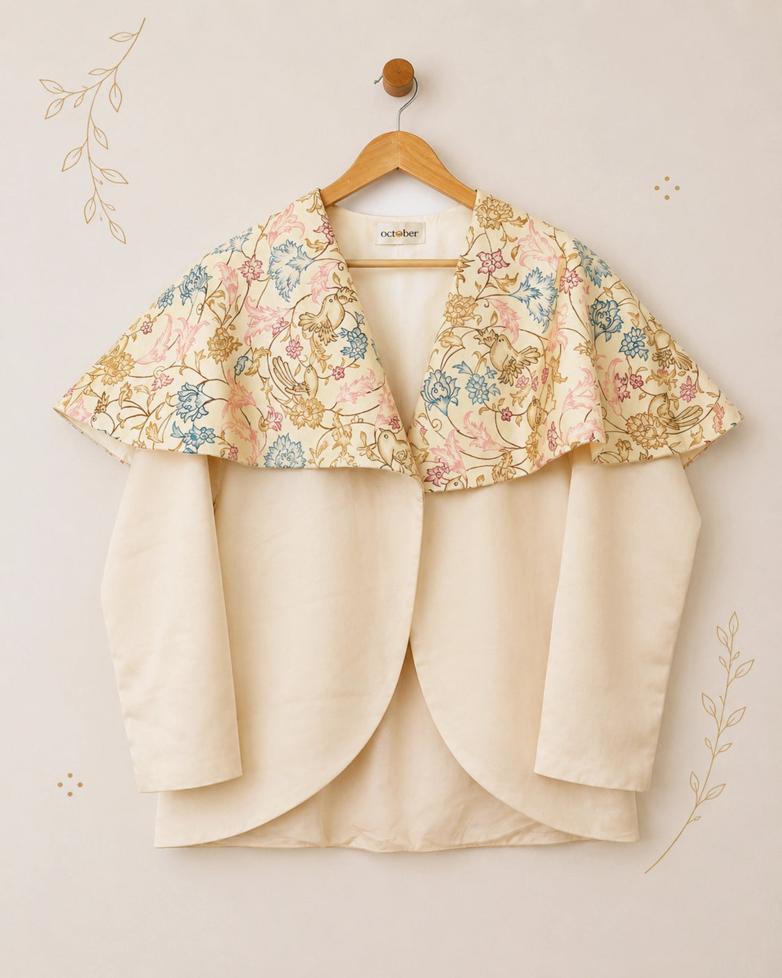 Champagne Handpainted Silk Cape Collar Coat