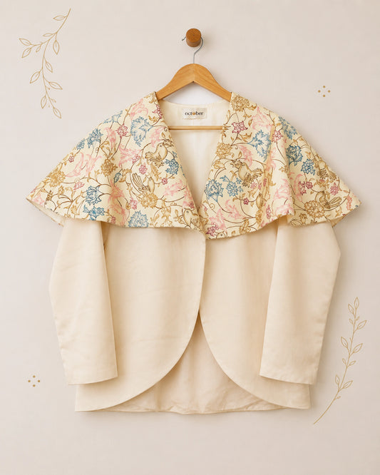 Champagne Handpainted Silk Cape Collar Coat