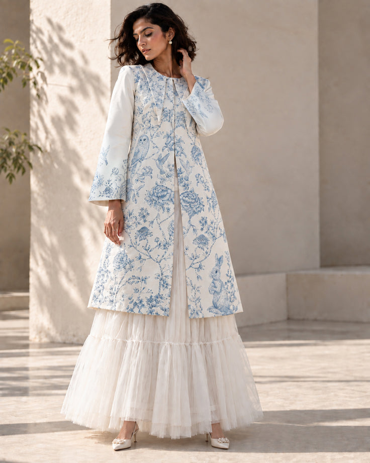 Cloud Handpainted Linen Satin Coat