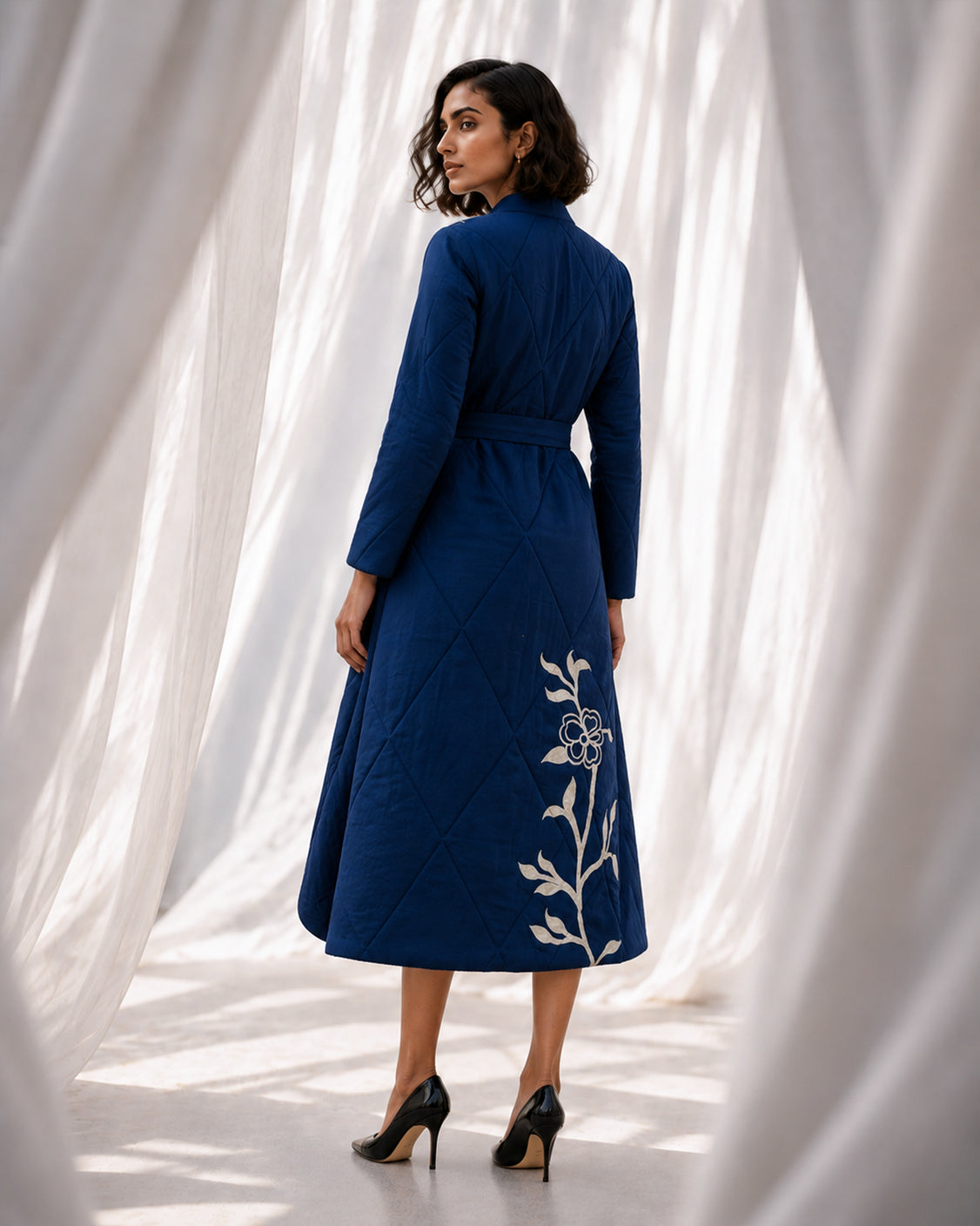 Night Walk — Deep Indigo Fine Wool Coat Dress