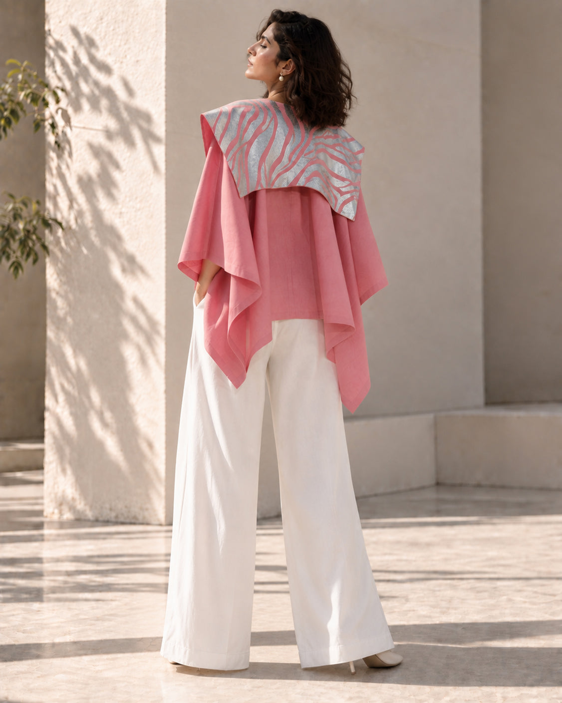 Pink Real Silver Printed Cotton Cape