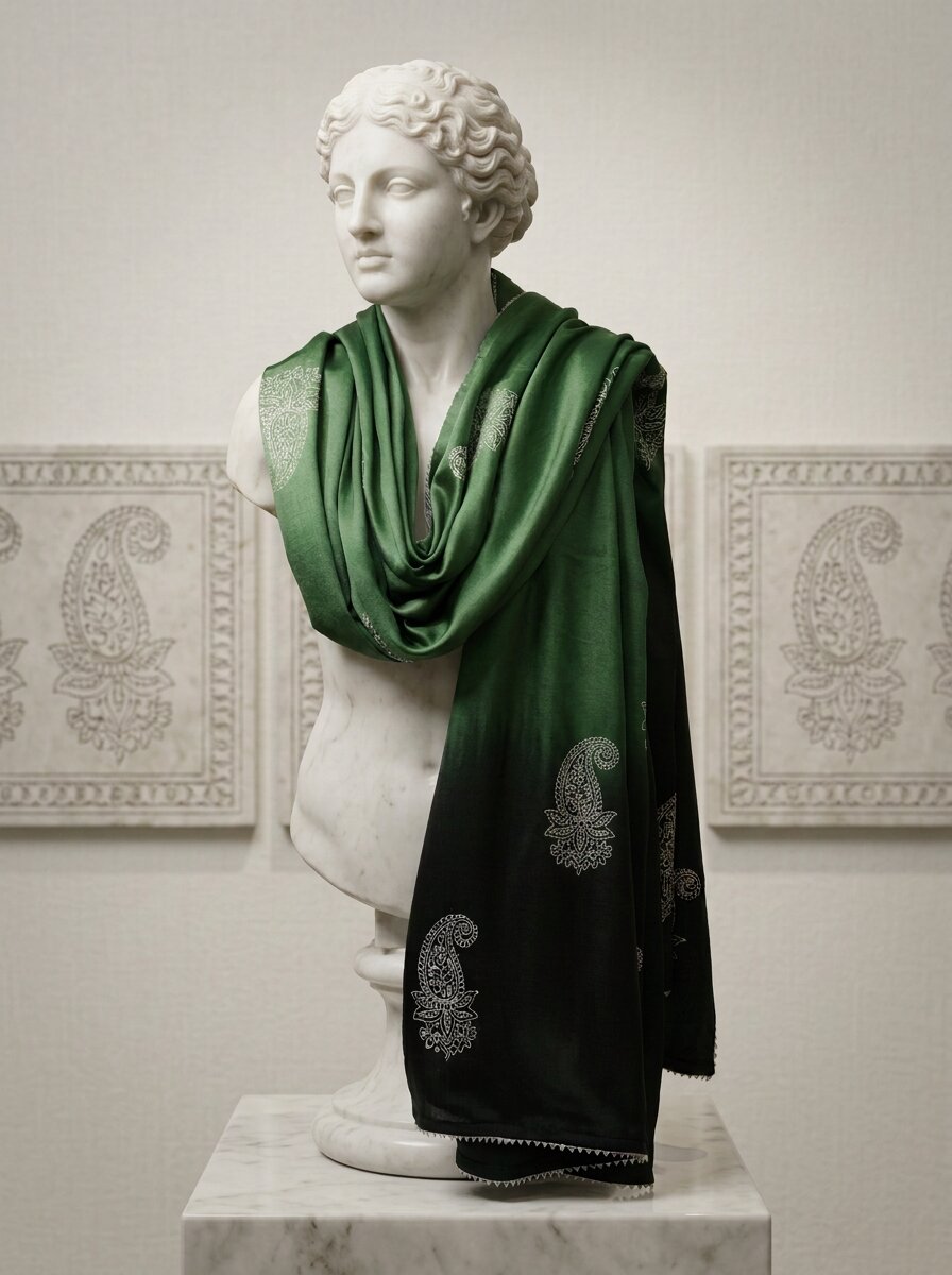 Green Ombre Real Silver Printed Mashru Dupatta