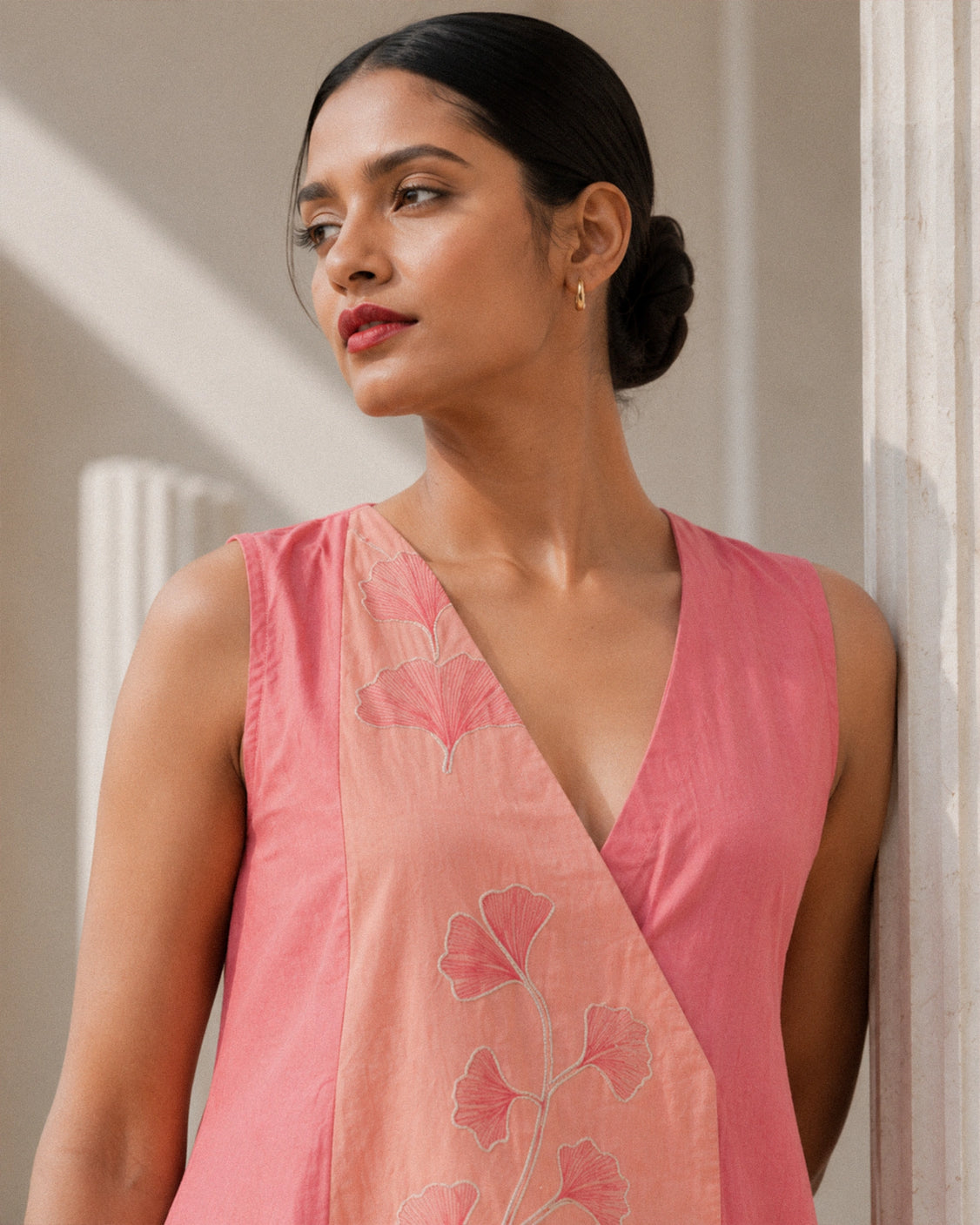 Blush Embroidered & Handpainted Anghrakha Cotton Dress