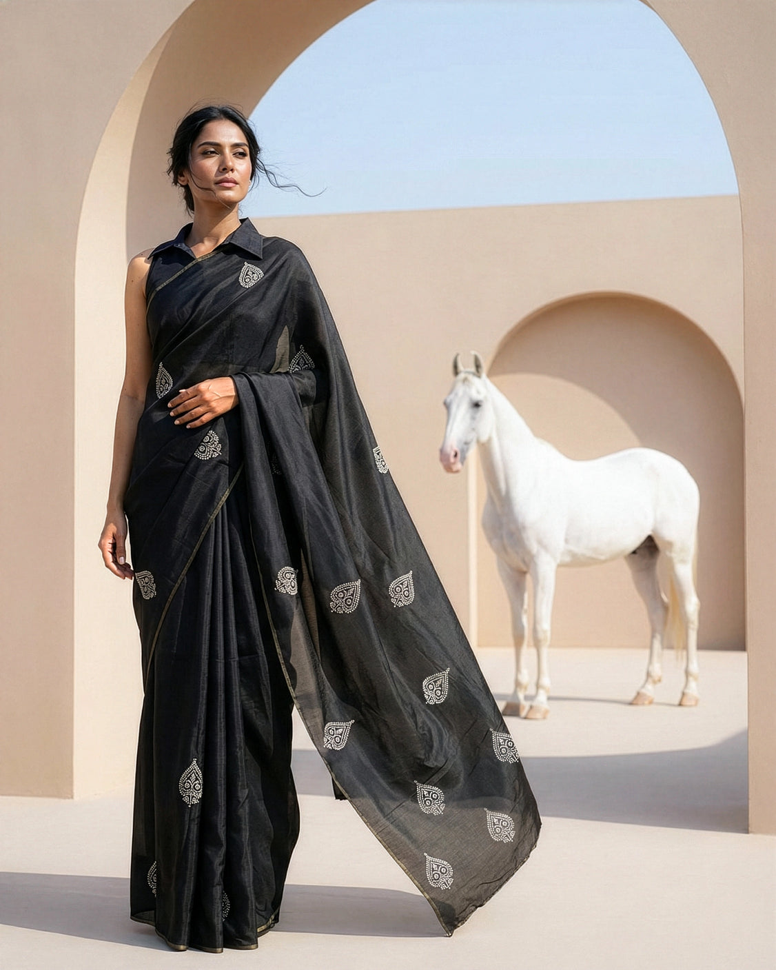 Smoky Real Silver Saree in Silk