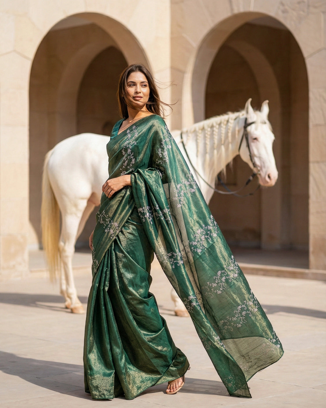 Squash Real Silver Saree in Tissue Silk