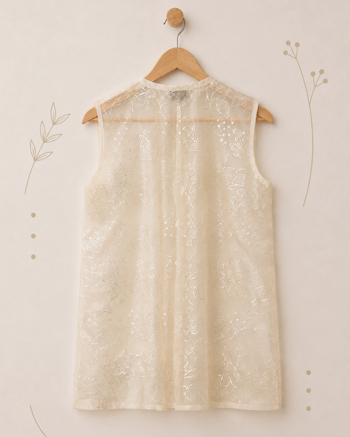 Ivory Real Silver Printed Organza Vest