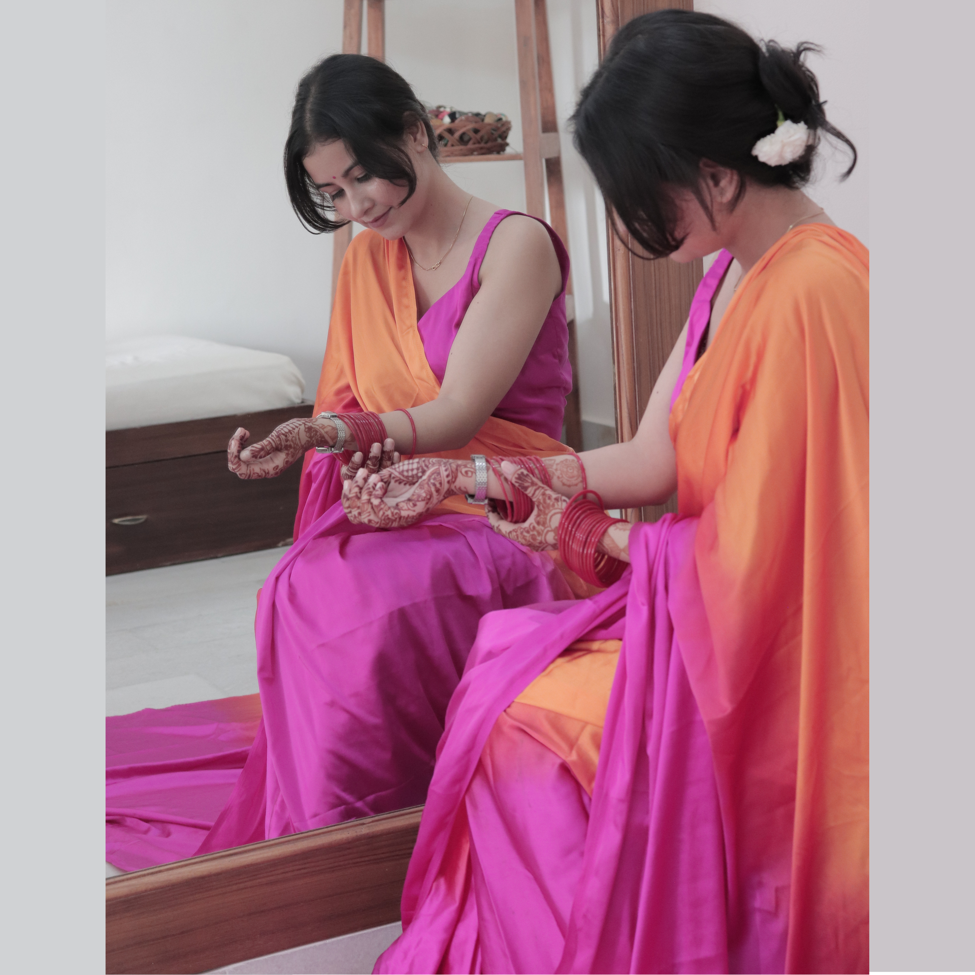 Rani Pink and Orange Satin Saree - Ombré (Dream in Satin)