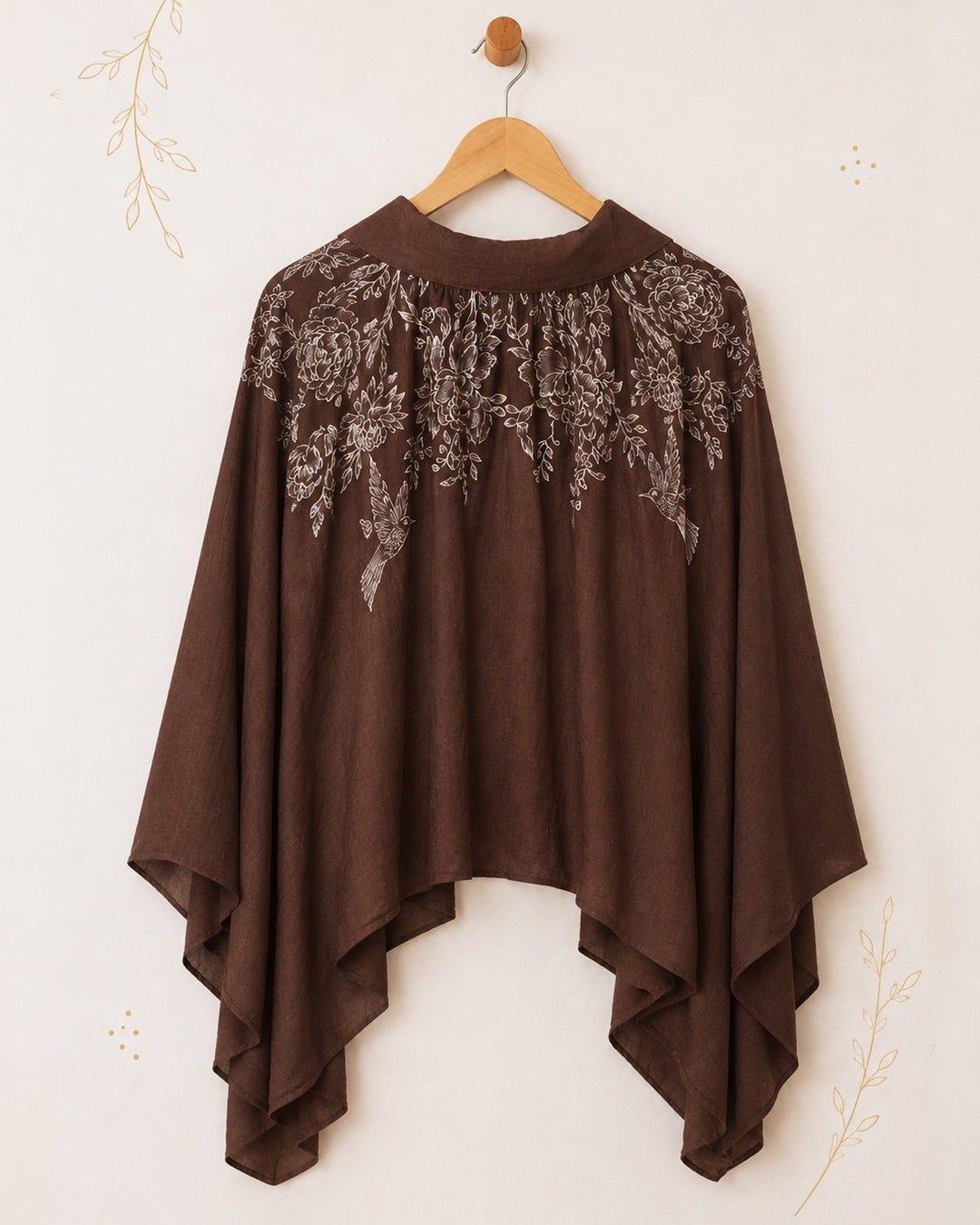 Brown Fine Wool Handpainted Cape
