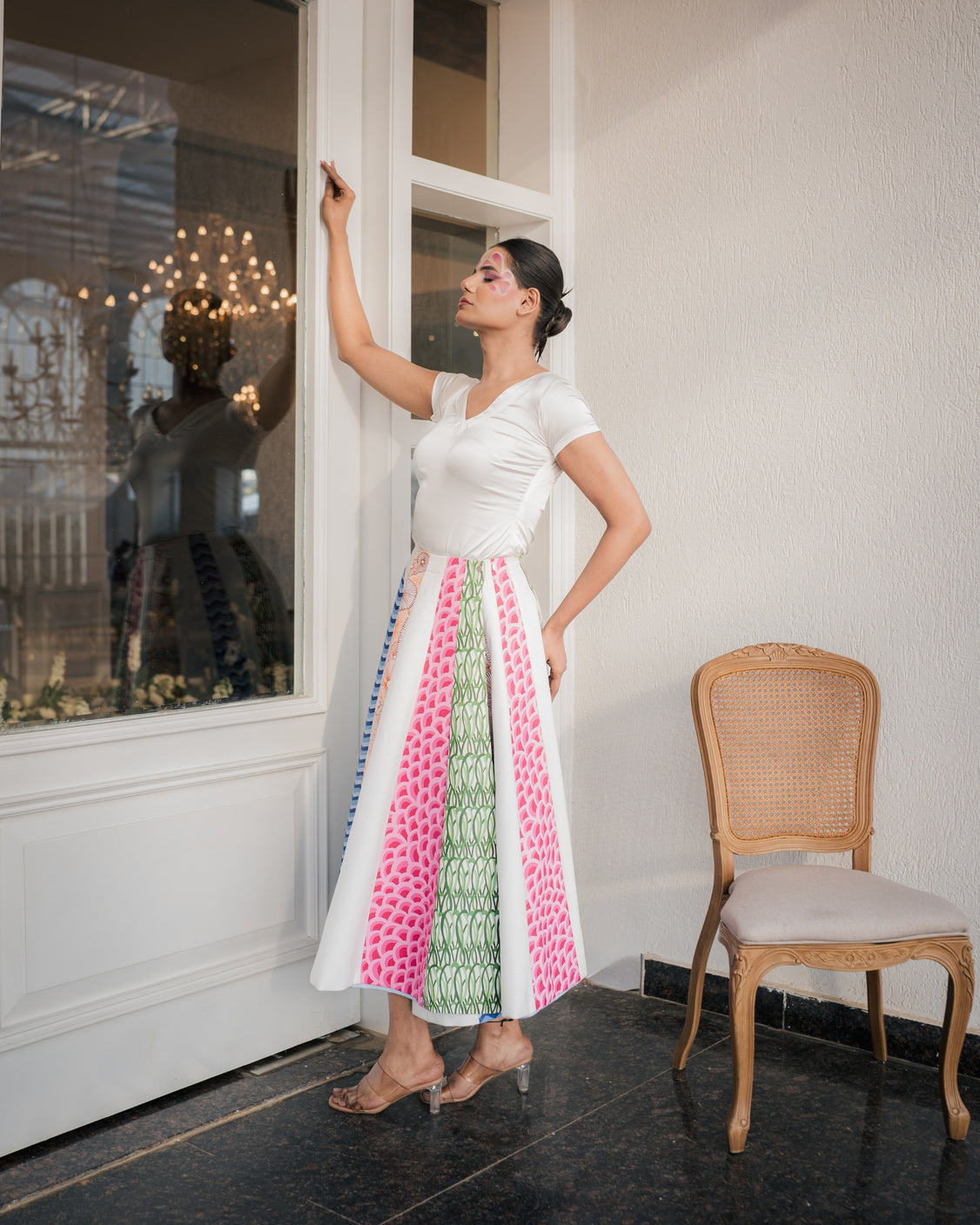 Multicolored Cloud Handpainted Reversible Cotton Skirt