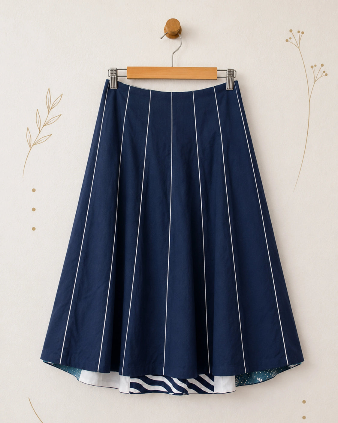 Reversible Blue Handpainted & Silver Printed Cotton Skirt
