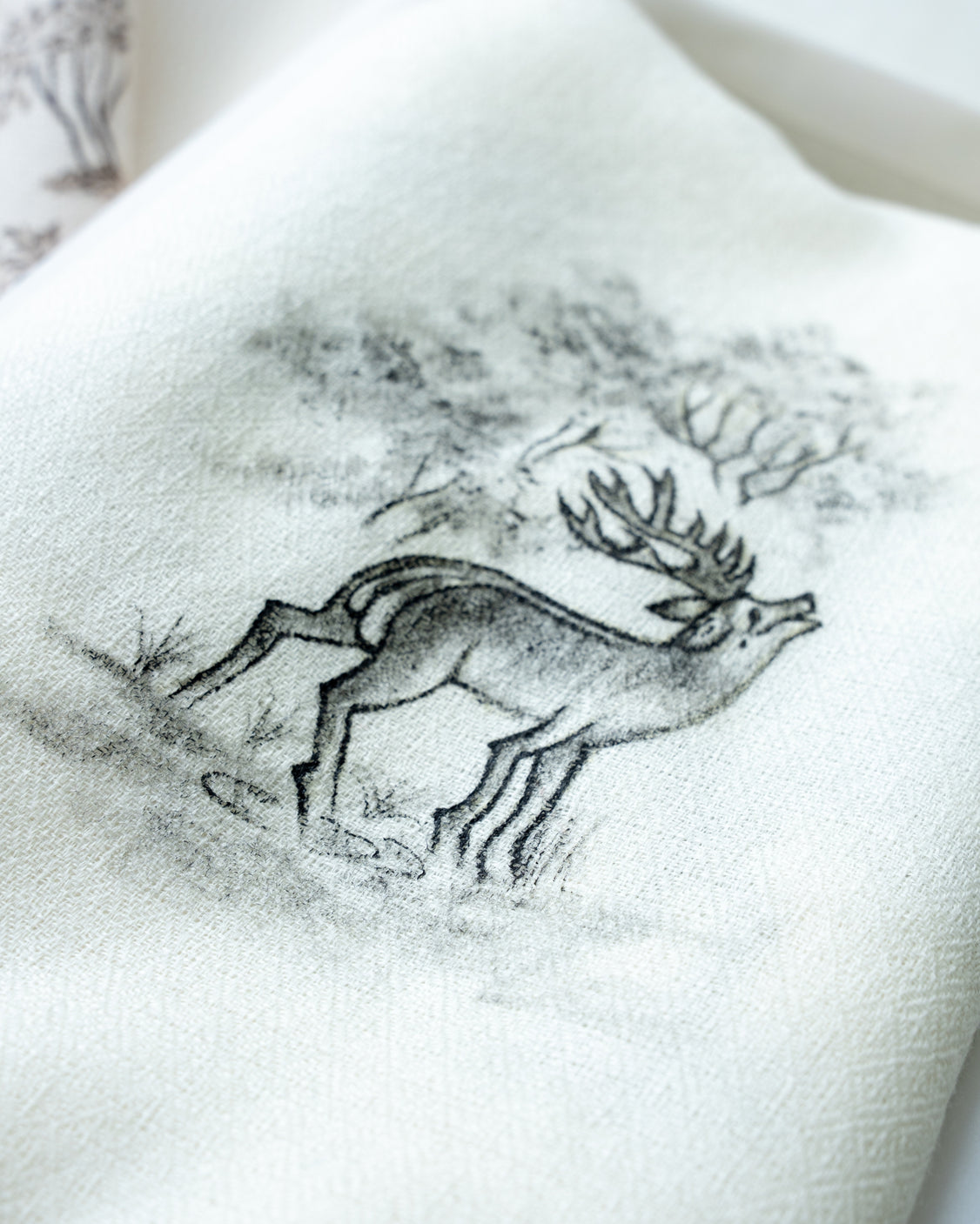 Off White Pure Pashmina Hand-Painted Scarf - Reining Rein Deer & Ivory Hand-Painted Pure Pashmina Tie & Pocket Square Set