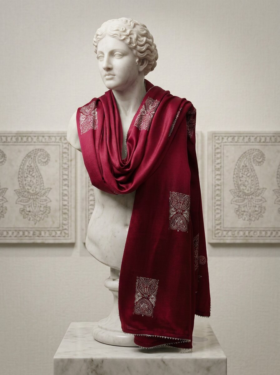 Maroon Ombre Real Silver Printed Mashru Dupatta