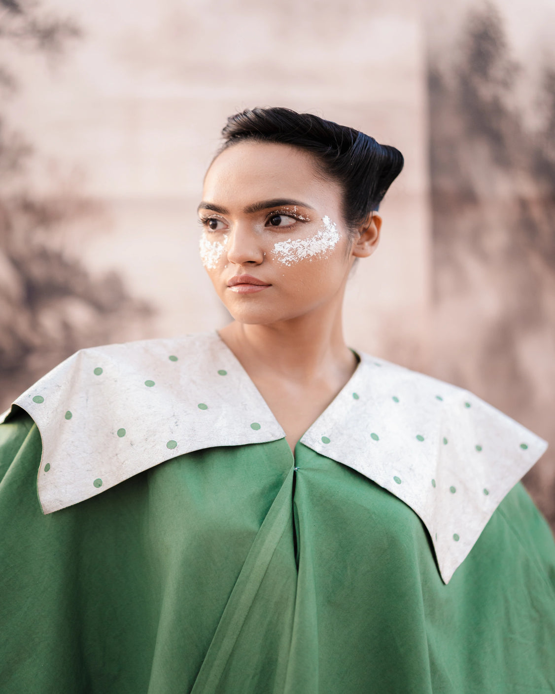 Fern Silver Printed Asymmetrical Cape