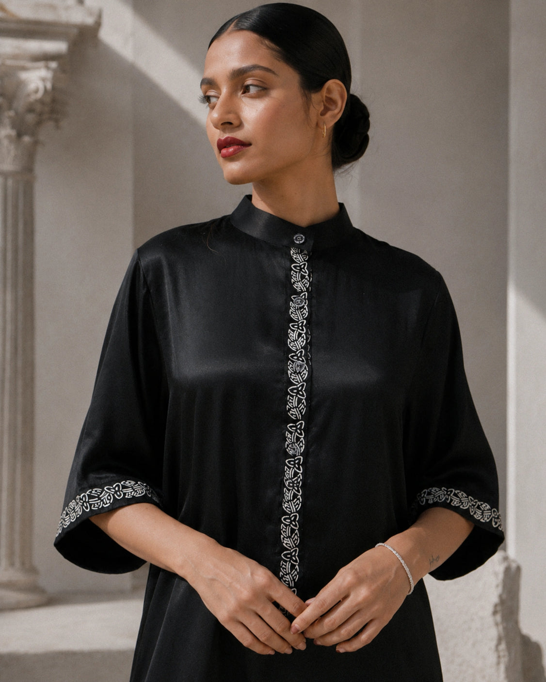 Midnight Real Silver Mashru Straight Dress