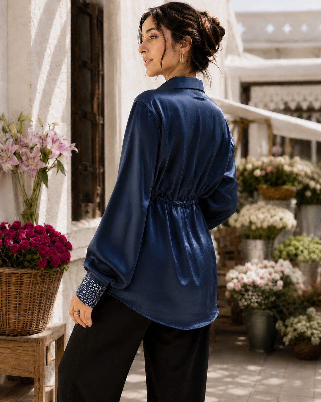 Deep Sea Real Silver Drawstring Waist Mashru Shirt