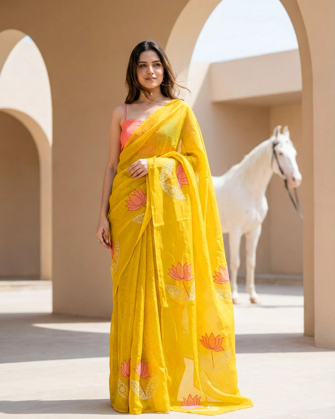 Honey Lotus Real Silver Organza Saree