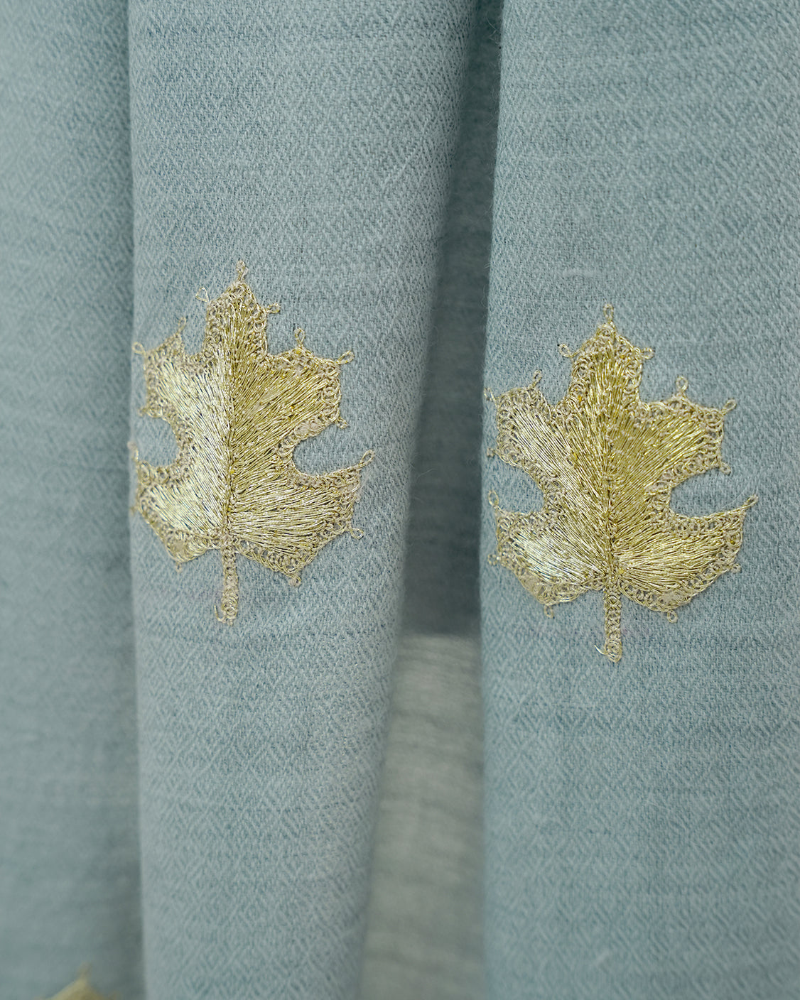 Grey Chinar Patta Embroidered Pure Pashmina Scarf