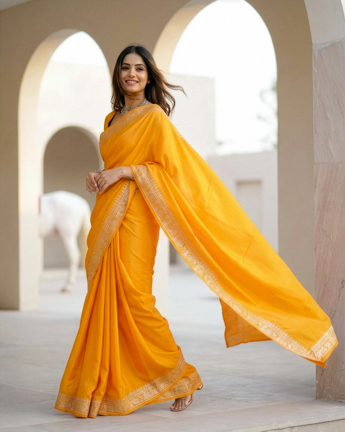 Gold Rush Real Silver Saree in Organic Crepe