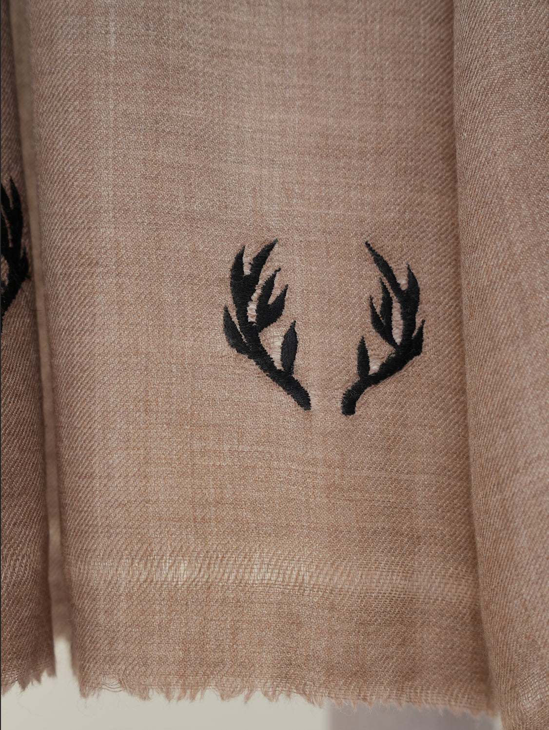 Brown Toosh Natural Reindeer Horns Embroidered Scarf