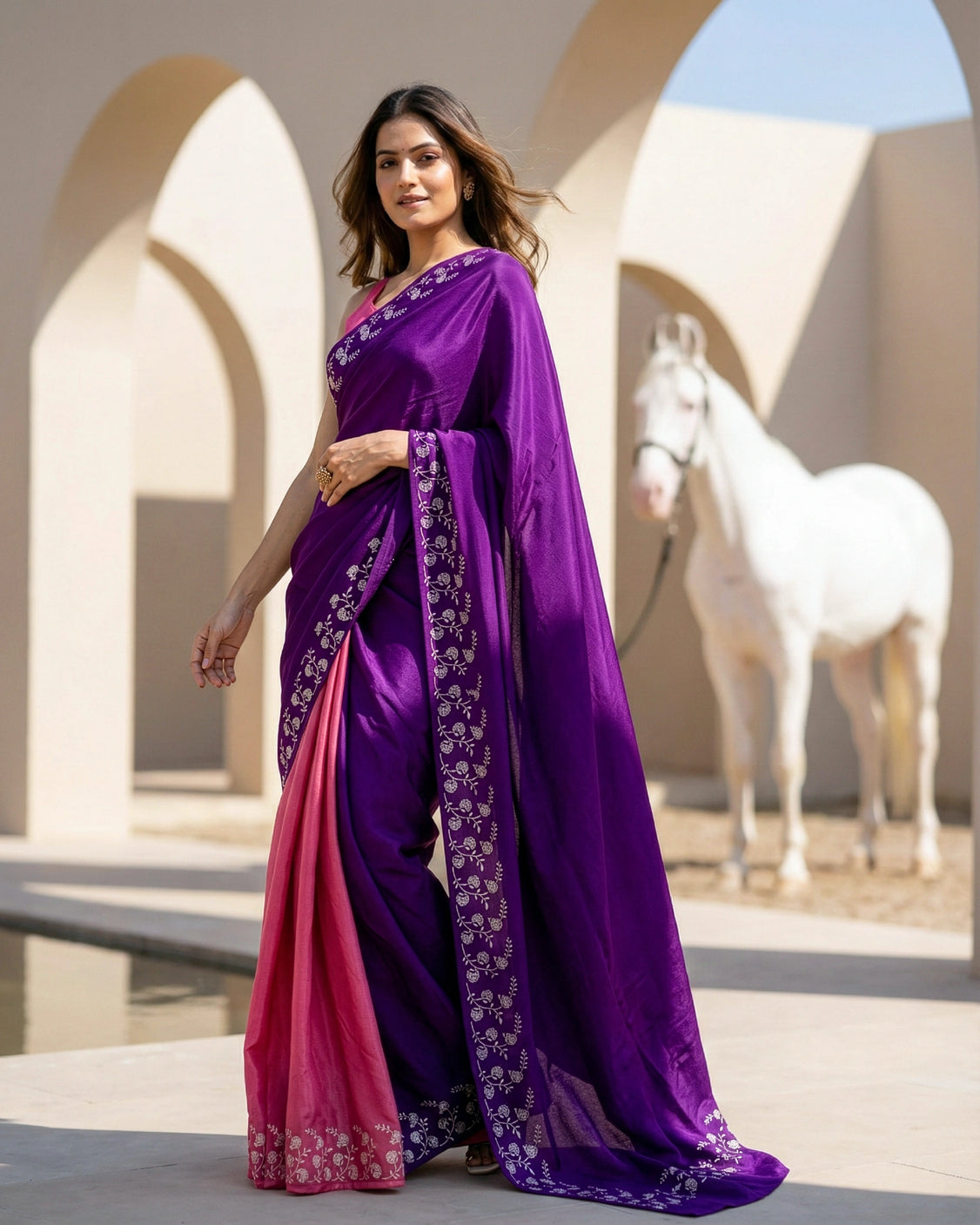 Pomegranate Ombre Real Silver Organic Crepe