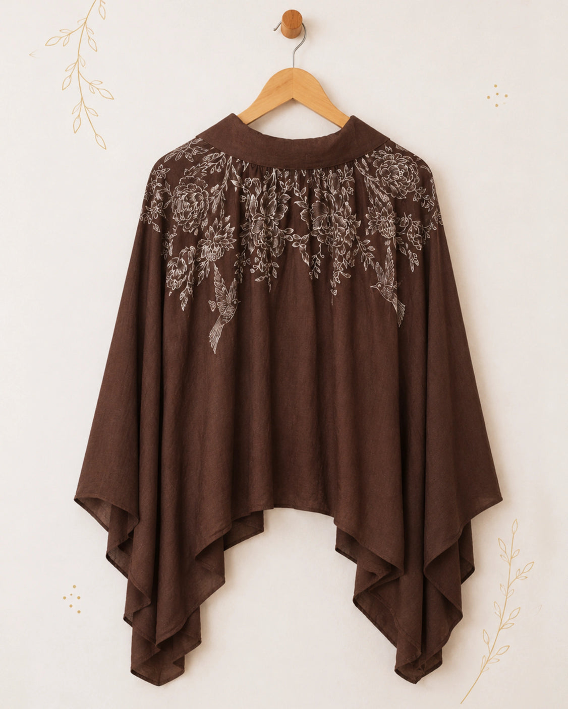 Brown Fine Wool Handpainted Cape