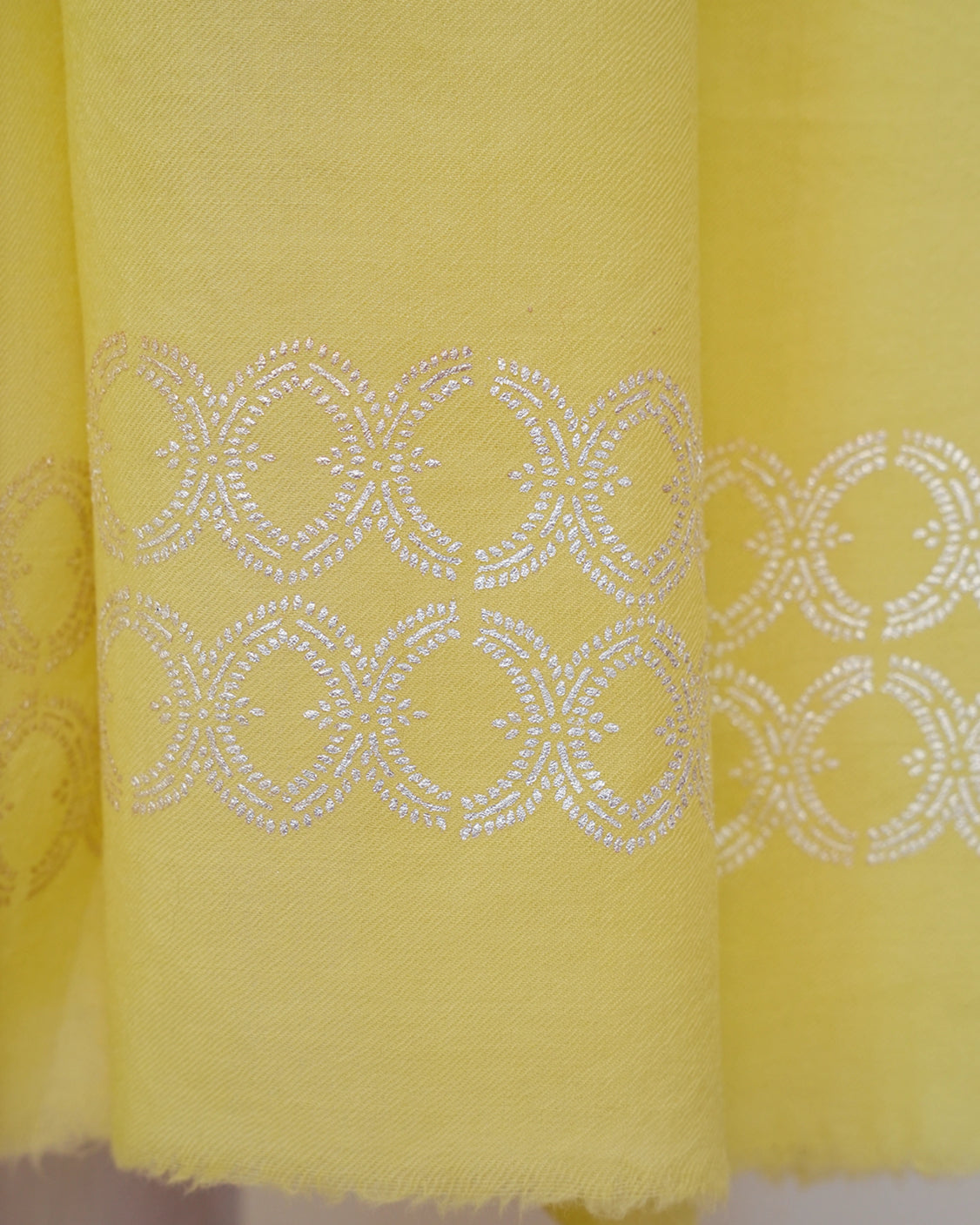 Green Real Silver Printed Fine Wool Scarf